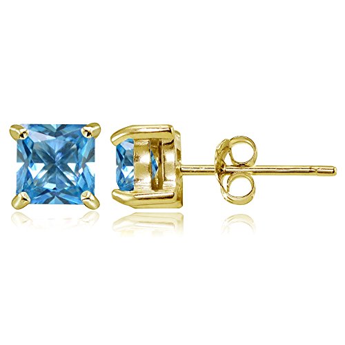 Yellow Gold Flashed Sterling Silver Simulated Gemstone 5mm Princess-cut Stud Earrings