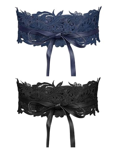 Allegra K Women's 2Pcs Lace Wide Waist Belt Wrap Around Corset Belts Bowknot for Dresses