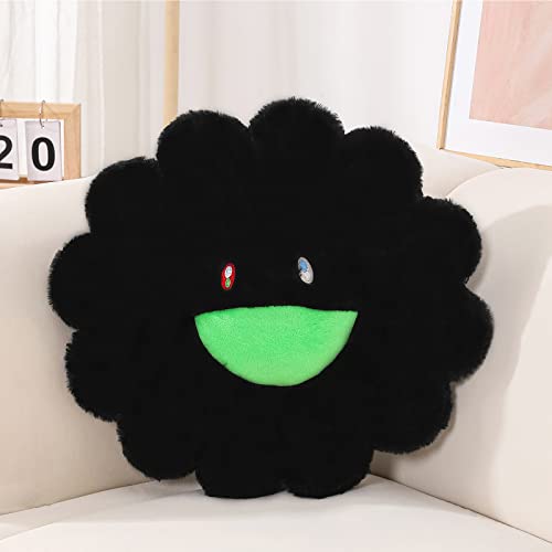 FIONOUT Black Flower Pillow, Flower Shaped Throw Pillow, Flower Face Floor Cushions Floor Pillow, Sunflower Plush Pillow, Cute Room Decor Decorative Pillows for Sofa Bedroom Car (60CM/23.6in)
