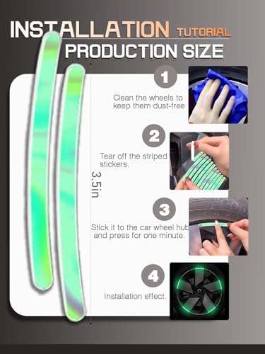 Image of 20PCS Car Wheel Reflective Decorative Strip,Night Safety Warning Stickers,Cars,Motorcycles,Bicycles are Applicable, Colorful and Diverse, a Street the Most Beautiful Car (Florescent)