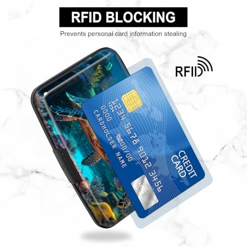 Image of Credit Card Holder, Mini Aluminum Card Wallet RFID Blocking Slim Metal Hard Card Case for Women Men, Turtle