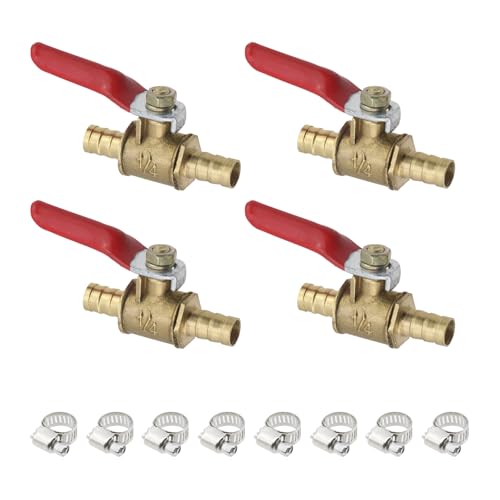 Antrader 4 Pcs Forged Brass 5/16" Ball Valve with Stainless Steel Clamps