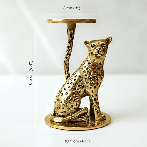 Image of BEHOMA Handcrafted Aluminium Jaguar Pillar Candle Holder, Gold - Pack of 5 | Tabletop Home Decor Showpiece House Warming for Men | Wedding & Anniversary Decorative | Gold (Candle Not Included)