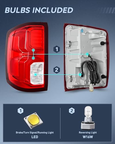 Image of Nilight Taillight Assembly Compatible with 2016 2017 2018 Chevy Silverado 1500 LED Models Tail Light OE Style Rear Outer Lamp Replacement Driver Side