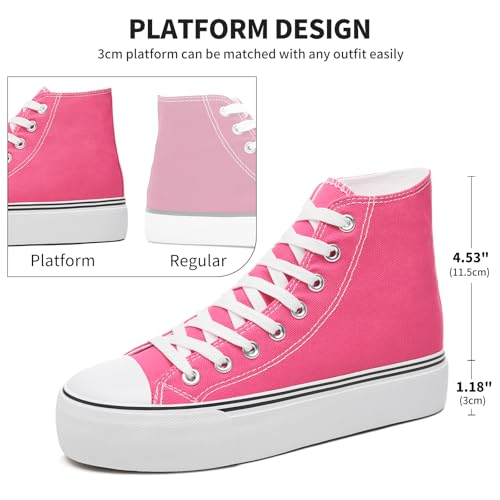 Image of FRACORA Womens High Top Canvas Shoes White Black Platform Sneakers Lace Up Shoes for Women
