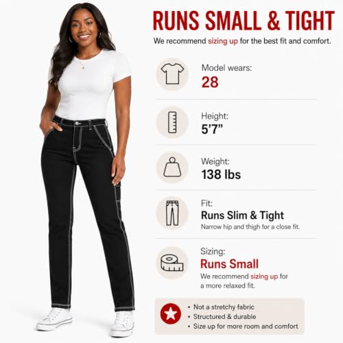Image of Dickies Womens Casual Slim Fit Carpenter Pant-Non Stretch-Runs Small | Non-Stretch Utility Fabric with Functional Pockets, Runs Small So Size Up, Casual Styling That Pairs with Tees