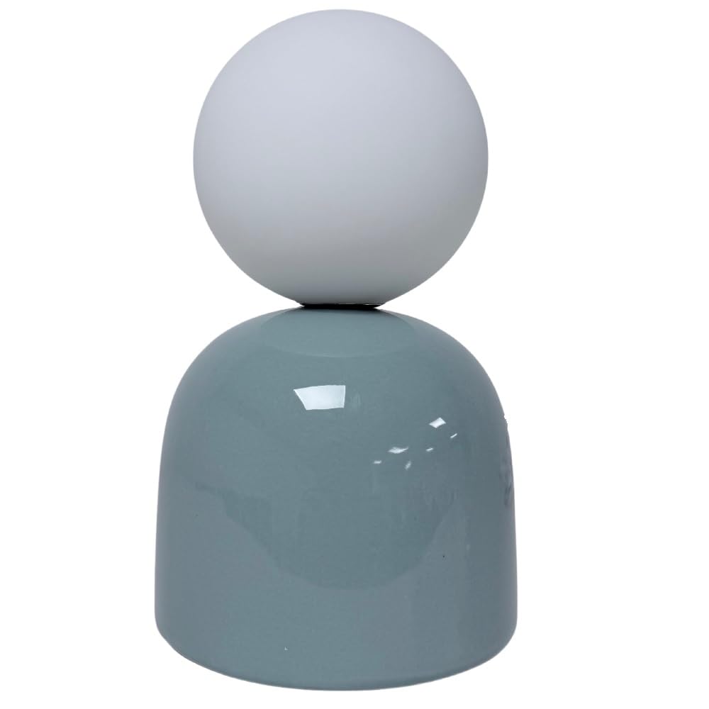Britalia Grey Ceramic Table Lamp, Duck Egg Blue, Sheen Finish, G9, 20Cm X 12Cm, 0.70Kg, White Opal Ball Shade, In-Line Switch