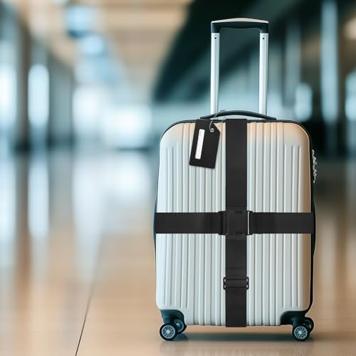 Image of M METERXITY 2-Sets Luggage Straps TSA Approved, Travel Straps for Luggage Suitcase Tags Set, Adjustable Suitcase Belt [Black]