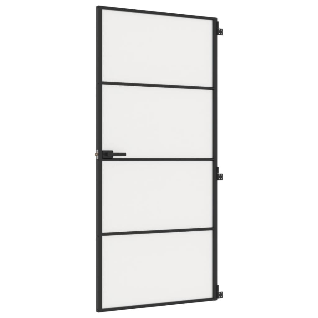Homgoday Porta interna in vetro, set completo con maniglia, porta girevole, design moderno, porta da ufficio, per casa e ufficio, sottile, 93 x 201,5 cm, vetro temperato e alluminio, nero e opaco