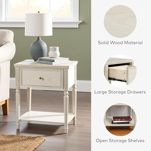 Image of Chogori Solid Wood Nightstands Set of 2 with Drawer, Farmhouse End Table Sofa Side Table with Storage Shelves, Real Wood Beside Table Accent Table for Small Spaces, Living Room, Easy Assembly, Gray