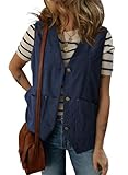 Dokotoo Womens Corduroy Vests Outerwear 2025 Button-Down Lightweight Waistcoat Sleeveless Jacket Casual Vest with Pockets Plus Size,Dirty blue XX-Large