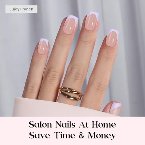 Image of Beetles French Tip Press On Nails 224 Pcs 7 Colors, Short Square Classic Fake Nail Tips, Pastel Romance Macaron Soft Nails Gel False Nail Art DIY For Women