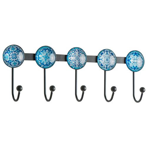 Banllis Boho Coat Rack Wall Mounted with 5 Hooks, Glacier
