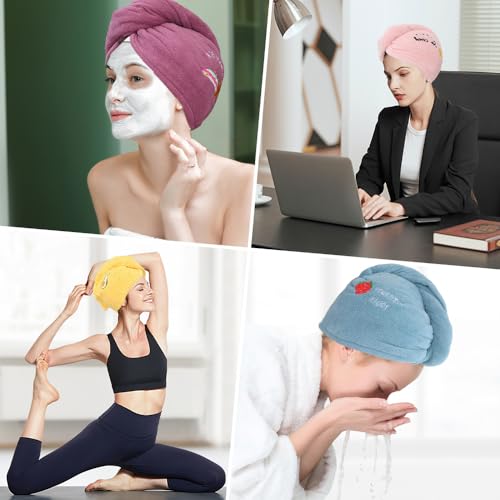 Dhisperares 5 Stück Haarhandtuch, Turban Handtuch mit Knopf, Super Saugfähig Handtuch Turban Damen Mädchen, Korallenfleece Im Twist-Stil Haare für Langes, Kurzes, Lockiges und Glattes Haar