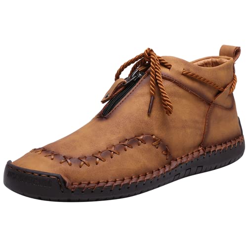 Women's Solid Color Casual Boots, Western Ankle Boots Leather Casual LightweightHand Stitching for Outdoor Workings