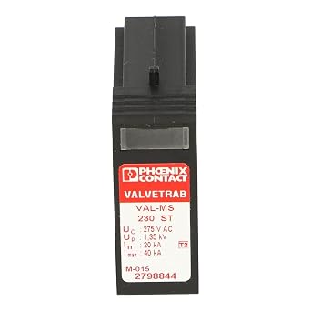 PHOENIX CONTACT VAL-MS 230 ST 2798844, 1 Position, 275 VAC, Black, IP20, Surge Protection Plug, Thermal Monitoring, Type 2, Visual Fault Warning, with HIGH-Capacity VARISTOR for VAL-MS Base Element