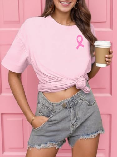 Breast Cancer Shirts for Women Cancer Awareness Shirt Pink Ribbons Tee Tops - image 5