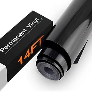 YRYM HT 12" x 14 FT Permanent Vinyl Adhesive Vinyl Roll, Silhouette, Cameo Cutters, Signs, Scrapbooking, Craft, Die Cutters (Glossy Black)