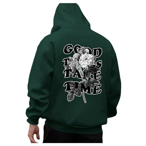 Oversized Hoodies for Men Rose Graphic Pullover Tops Flower Letter Print Sweatshirts Aesthetic Loose Fit Sweaters