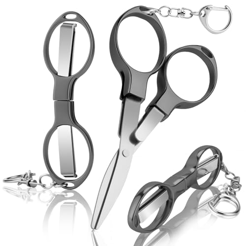 Hapdream 3 Pcs Folding Stainless Steel Mini Badge Scissors with 3 Keychains