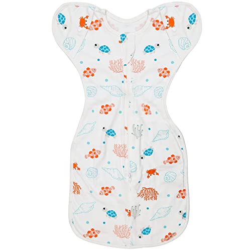 Image of ANYEDDE Baby Swaddle Sleep Bag - Swaddles for Newborns, Cuff Removable Arms Up Design, Free Wearable Blankets with 2-Way Zipper, Underwater World (3-6 Month)