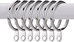 Pack of 24 Strong Metal Curtain Hooks Rings with Fixed eyelets for Curtain pole 25mm-28mm wide Silver Curtian Ring 30MM Internal Diameter