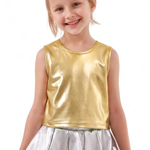 Image of Miipat Girls Metallic Crop Tank Tops, Kids Sparkly Sleeveless Vest Shirts