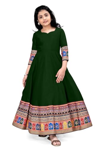 Image of Cotton Silk Long Anarkali Kurta for Girls