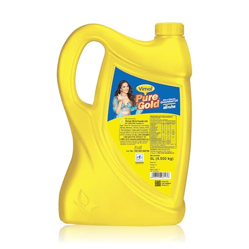 Image of Vimal Pure Gold Groundnut Oil: 100% Natural and Pure for a Healthy Lifestyle | Double Filtered for Cooking (5L)