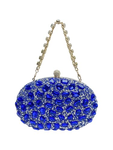 Image of Sparkling Crystal Diamond Women's Rhinestone Clutch Purse with Round Pearl Clasp