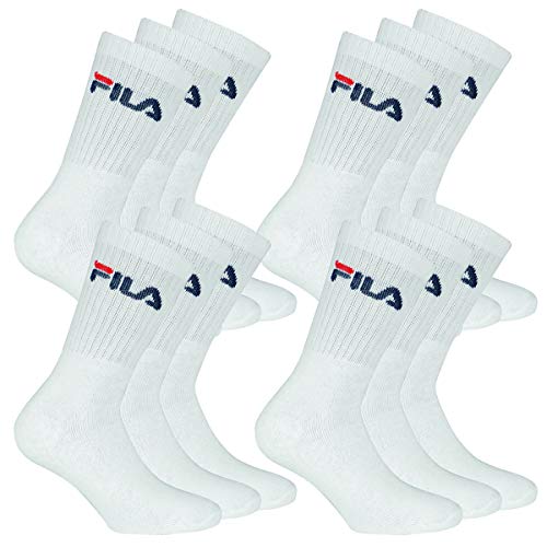 FILA 12 Paar chaussettes, Terry Chaussettes de tennis avec logo Ceinture, unisexe (4 X 3er Pack) - blanc, 39-42 (6-8 ROYAUME-UNI)