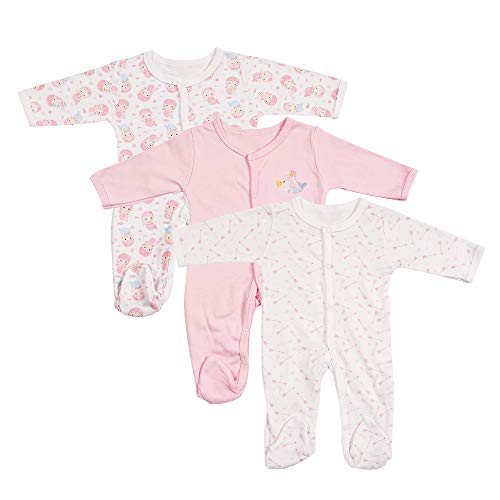 Viviland Baby Boys meisjes bodys, lange mouwen pyjama van katoen, verpakking van 3 stuks, 0-12 maanden