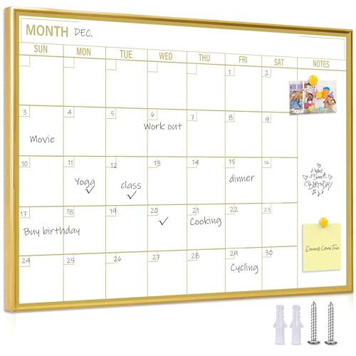 Golden Monthly Dry Erase Calendar Whiteboard for wall-16X12 Portable Aluminum Frame Magnetic Calendar White Board Wall Planner Dry Erase Board for Office Kitchen School Home-GG