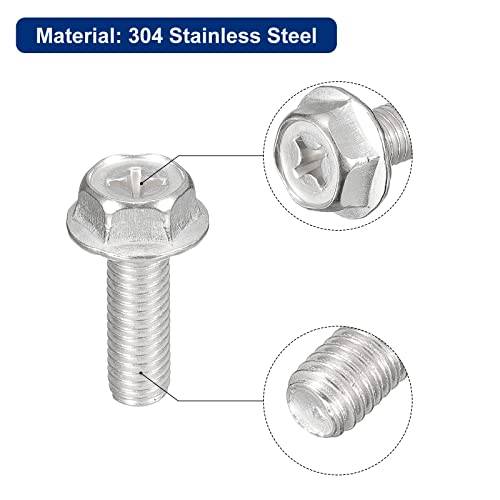 Image of uxcell M8x25mm Phillips Hex Head Flange Bolts, 5pcs 304 Stainless Steel Hexagon Phillips Flange Head Hex Bolts Machine Screws
