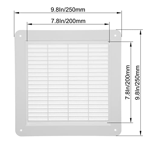 Ecopro Vent 10" X 10'' Inch White Square Ventilation Grille With Protective Mesh And Screws Included. Durable Plastic Ventilation Register, Grille, Cover. Indoor And Outdoor Soffit Vent #TOP4