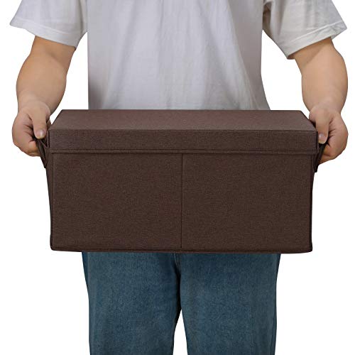 Hoonex Linen Foldable Storage Bins With Lids, 2 Pack, Storage Boxes With Carrying Handles And Study Heavy Cardboard, 16.5" L X 11.8" W X 7.5" H For Toy, Clothes, Nursery, Brown #TOP4