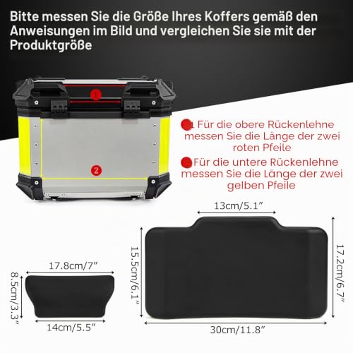 PSLER Motorrad Topcase Box Rückenstützkissen Fahrrad-Rückenkasten, Gepäckkoffer Universal-Rückenlehne(50L Koffer)
