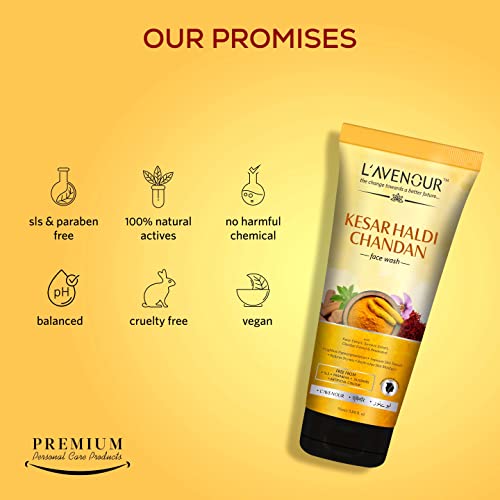 Image of L'avenour Kesar Haldi Chandan Face Wash For Men & Women | Natural Ubtan Facewash | Lightens Hyperpigmentation, Improves Skin texture & Reduces Dryness 115ml (Pack of 3)