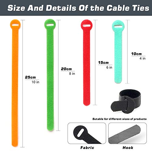 Cable Ties 100Pcs，4+6+8+10 Inch Reusable Cable Management，Multi-Purpose Adjustable Cord Organizer，Fastening Microfiber Cloth Hook And Loop Cable Organizer Wire Straps，Assorted Colors #TOP6