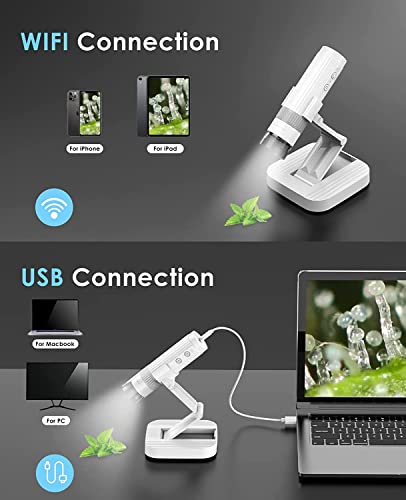 Image of Etzin Digital WiFi Microscope Rechargeable Portable - WiFi & USB Connection, 8 LED Lights,Microscopio with 50X-1000X HD Magnification, 2 MP Camera, Handheld Magnifier, Pocket Folding Stand-EPL-992IM.