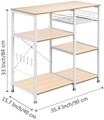 3-Tier Microwave Stand, Kitchen Baker's Rack, Wood Microwave Cart, Utility Oven Storage Cart, Workstation Shelf with Hooks Easy Assembly Coffee Cart (White Oak,2PC)