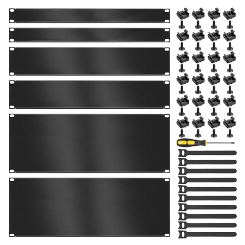 ZOWZEA 6 Pack 1U/2U/4U Metal Rack Mount Blank Panels - Flat Steel Filler Spacer Accessory for...