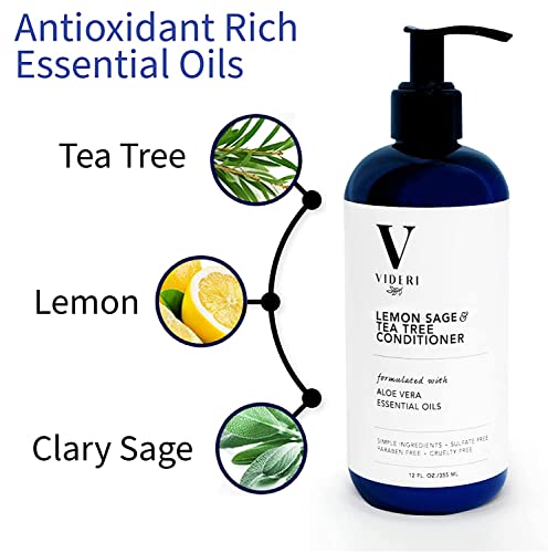 Videri Lemon Sage & Tea Tree Conditioner – Formulated With Soothing Aloe Vera, Wheat Protein And Pro-Vitamin B5. Phthalate & Paraben Free, Vegan, Large 12 Fl Oz #TOP3