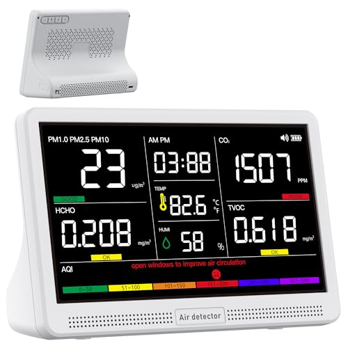 bonoch Medidor Calidad Aire Interior 16 en 1, 7" Pantalla Medidor CO2 8h