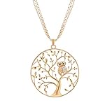 Einzelteil-Art: Halsketten Gold baum Eule Halskette Große Runde Anhänger Lange Ketten Pullover Halskette Für Frauen Aussage Schmuck Geschenke Klassische Collier Gold Farbe
