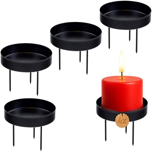 matches21 HOME & HOBBY Kerzenteller 4er Set Metall Schwarz Ø 8,1 cm mit 3...