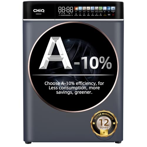 CHiQ CW086581AXU 8kg Washing Machine with 13.5" LED Touchscreen, A-10% Energy Efficiency, Steam Wash & Quick Wash, BLDC Motor (1400 RPM), Large Drum, Antibacterial Door Seal, Grey