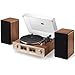 QLEARSOUL HiFire X Vinyl Record Player, Audiophile HiFi Turntables System with 100W Bookshelf Speakers,VU Meter, DSP Preamp, Support 33/45 RPM, RCA LINE in | Out