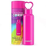 CORIFF Cute 'I Love You' Girls Pink Water Bottle with Heart Lid, 20 oz., Triple Wall Insulated, BPA Free Stainless-Steel, Gift For Birthdays Or Valentines Day For School, Camping, Hiking