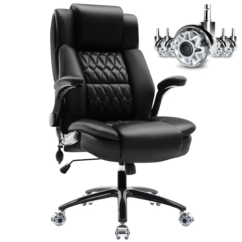 High Back Office Chair with Flip Up Arms - Large Executive Computer Desk Chair with Storage Bags, Adjustable Lumbar Support Quiet Wheels Heavy Duty Metal Base Breathable Bonded Leather Swivel Chair High Back Office Chair with Flip Up Arms - Large Executive Computer Desk Chair with Storage Bags, Adjustable Lumbar Support Quiet Wheels Heavy Duty Metal Base Breathable Bonded Leather Swivel Chair